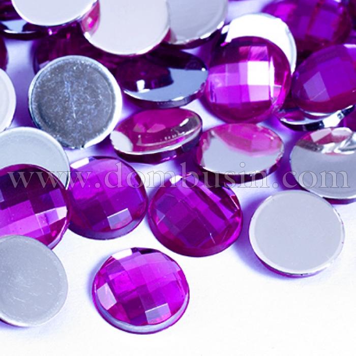 Акриловые Стразы - Кабошоны, Граненые, Плоские Круглые, Цвет: Фуксия, Размер: 10х3.5мм, (УТ0030112)