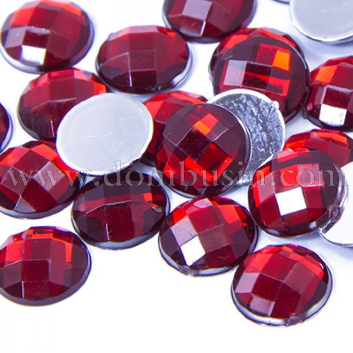 Акриловые Стразы - Кабошоны, Граненые, Плоские Круглые, Цвет: Темно-красный, Размер: 10х3.5мм, (УТ0030115)