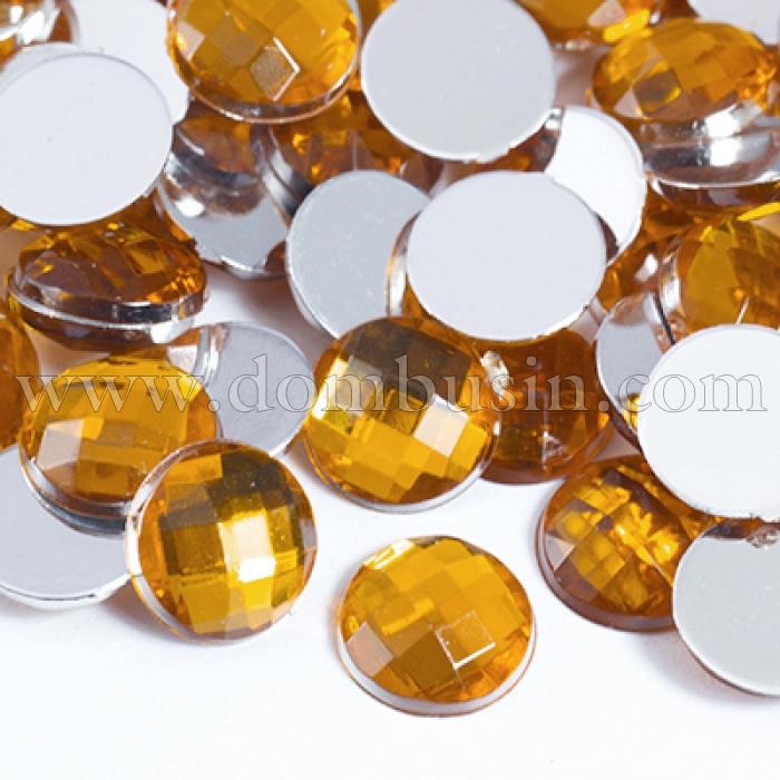 Акрилові Стрази - Кабошони, Грановані, Плоскі Круглі, Колір: Золотистий, Розмір: 10х3.5мм, (УТ0030116)