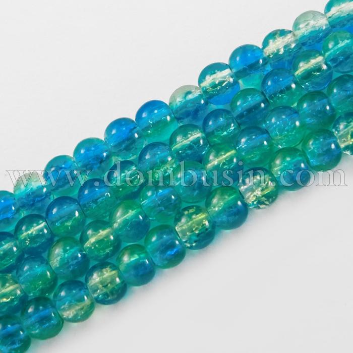 Намистини Скло Кракле 4мм, двоколірні, круглі, Колір: Жовто-блакитний A52, Діаметр: 4 мм, Отвір 1мм, близько 200шт/80см/нитка, (УТ0031242)