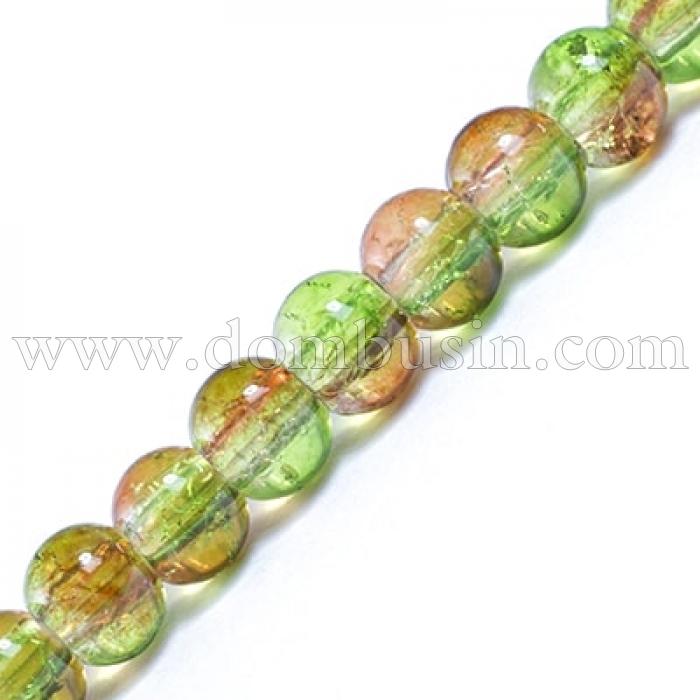 Намистини Скло Кракле 4мм, двоколірні, круглі, Колір: Коричнево-зелений A63, Діаметр: 4 мм, Отвір 1мм, близько 200шт/80см/нитка, (УТ0031244)