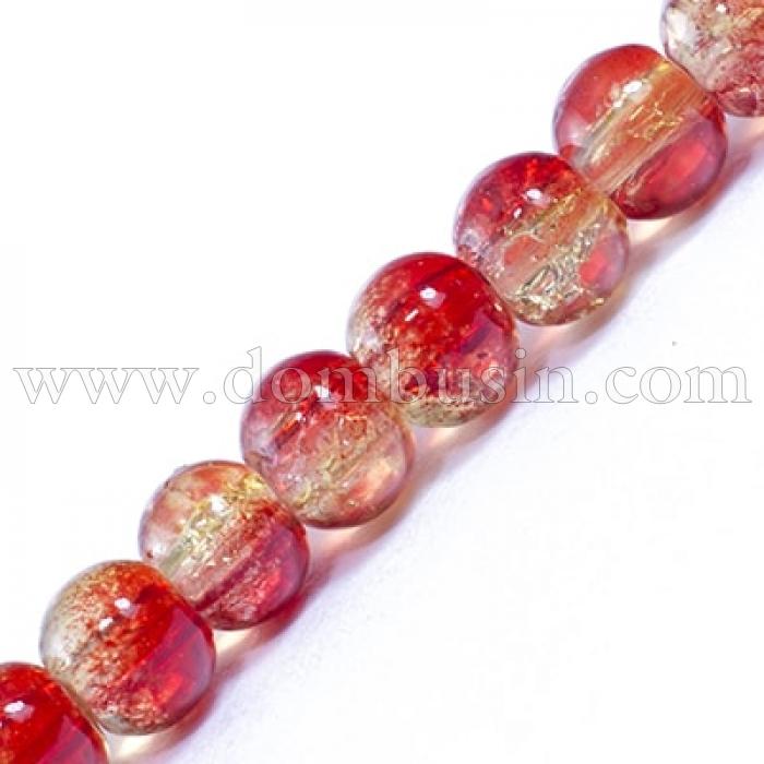 Намистини Скло Кракле 4мм, двоколірні, круглі, Колір: Червоний A65, Діаметр: 4 мм, Отвір 1мм, близько 200шт/80см/нитка, (УТ0031245)