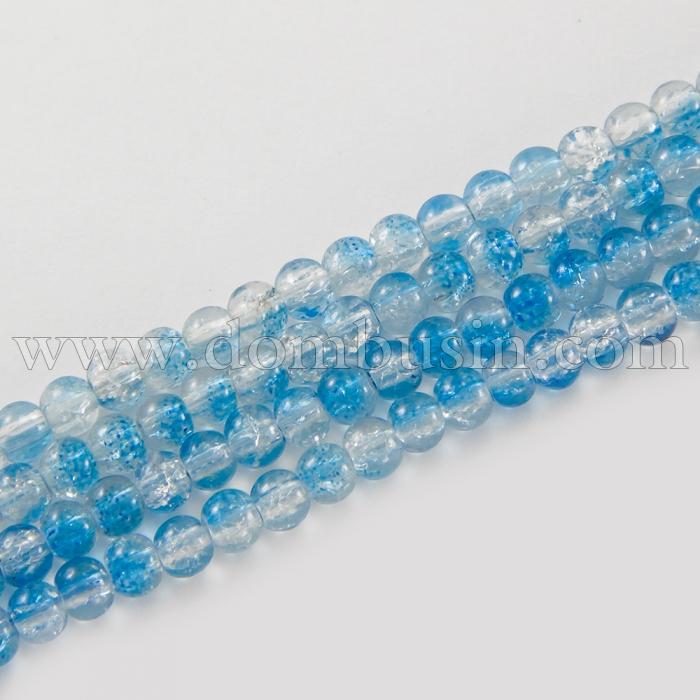 Намистини Скло Кракле 4мм, двоколірні, круглі, Колір: Синьо-білий A69, Діаметр: 4 мм, Отвір 1мм, близько 200шт/80см/нитка, (УТ0031247)