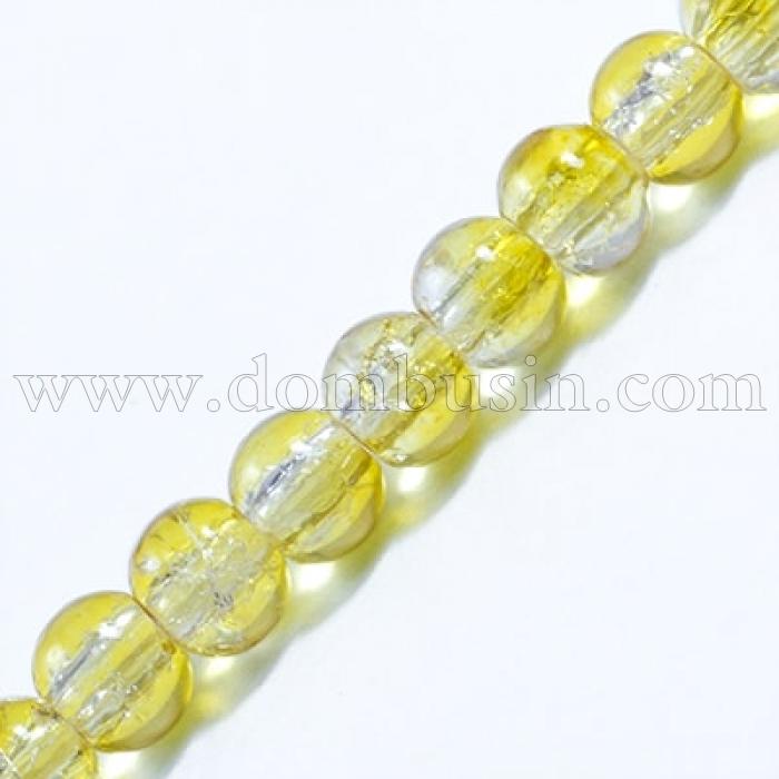 Намистини Скло Кракле 4мм, двоколірні, круглі, Колір: Жовтий A75, Діаметр: 4 мм, Отвір 1мм, близько 200шт/80см/нитка, (УТ0031248)