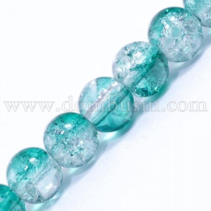 Бусины Стекло Кракле 6мм, Двухцветные, круглые, Цвет: Зеленый A44, Диаметр: 6мм, Отв-тие 1мм, около 134шт/80см/нить, (УТ0031250)