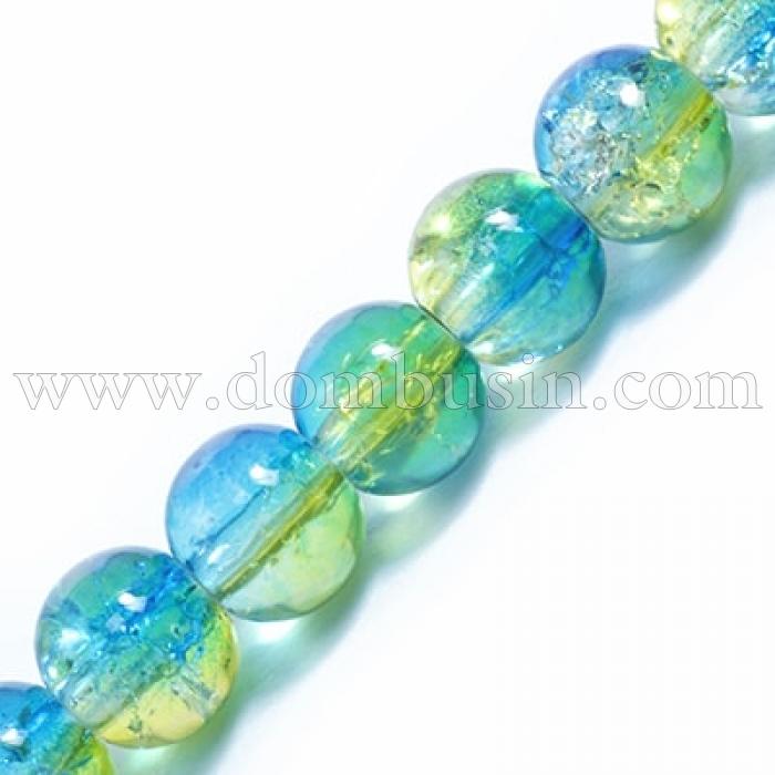 Бусины Стекло Кракле 6мм, Двухцветные, круглые, Цвет: Желто-голубой A52, Диаметр: 6мм, Отв-тие 1мм, около 134шт/80см/нить, (УТ0031251)