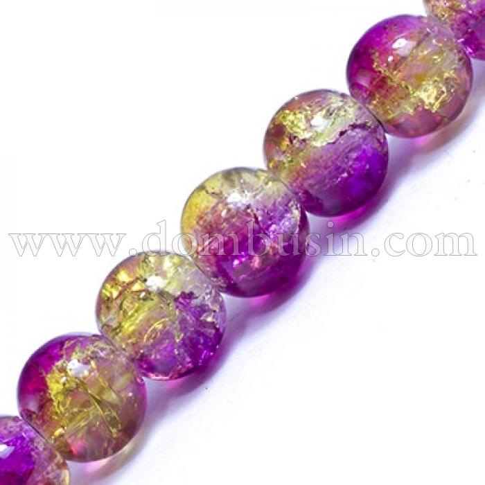 Бусины Стекло Кракле 6мм, Двухцветные, круглые, Цвет: Малиново-желтый A55, Диаметр: 6мм, Отв-тие 1мм, около 134шт/80см/нить, (УТ0031252)