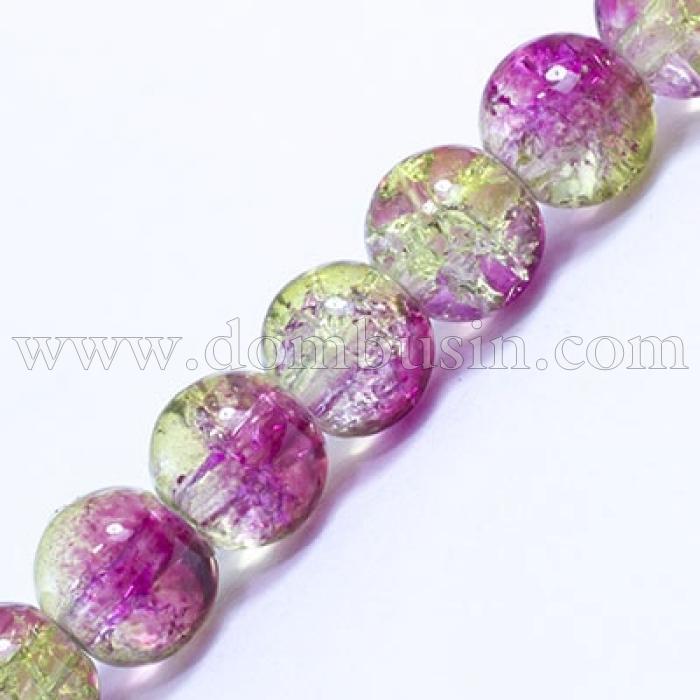 Бусины Стекло Кракле 6мм, Двухцветные, круглые, Цвет: Желто-розовый A58, Диаметр: 6мм, Отв-тие 1мм, около 134шт/80см/нить, (УТ0031253)