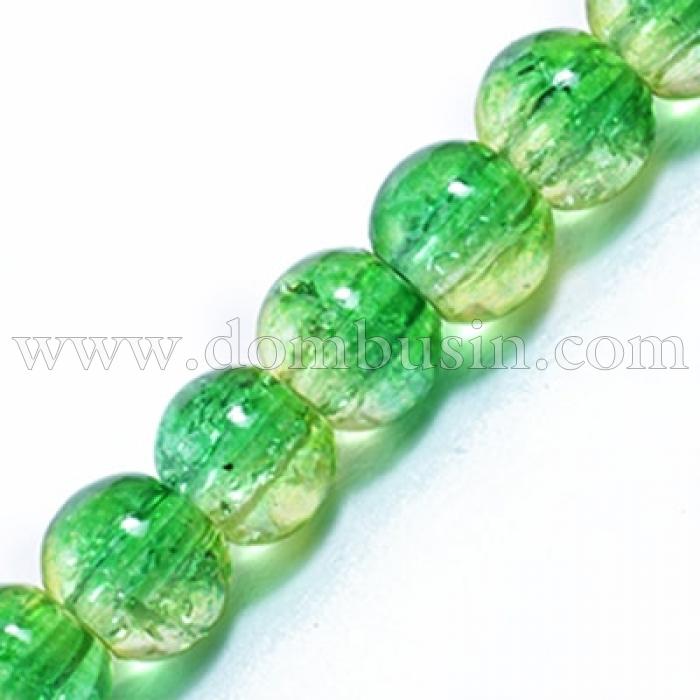 Бусины Стекло Кракле 6мм, Двухцветные, круглые, Цвет: Желто-зеленый A68, Диаметр: 6мм, Отв-тие 1мм, около 134шт/80см/нить, (УТ0031254)