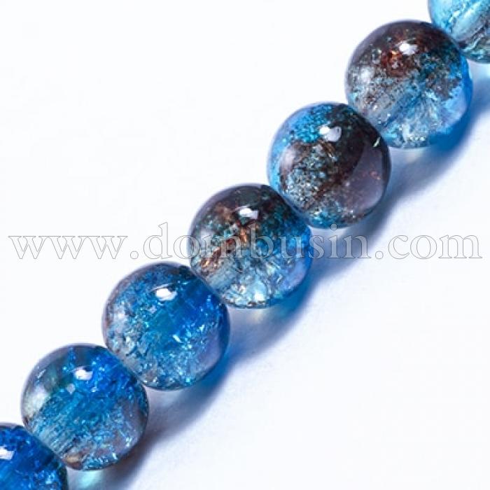 Бусины Стекло Кракле 6мм, Двухцветные, круглые, Цвет: Сине-коричневый A78, Диаметр: 6мм, Отв-тие 1мм, около 134шт/80см/нить, (УТ0031255)