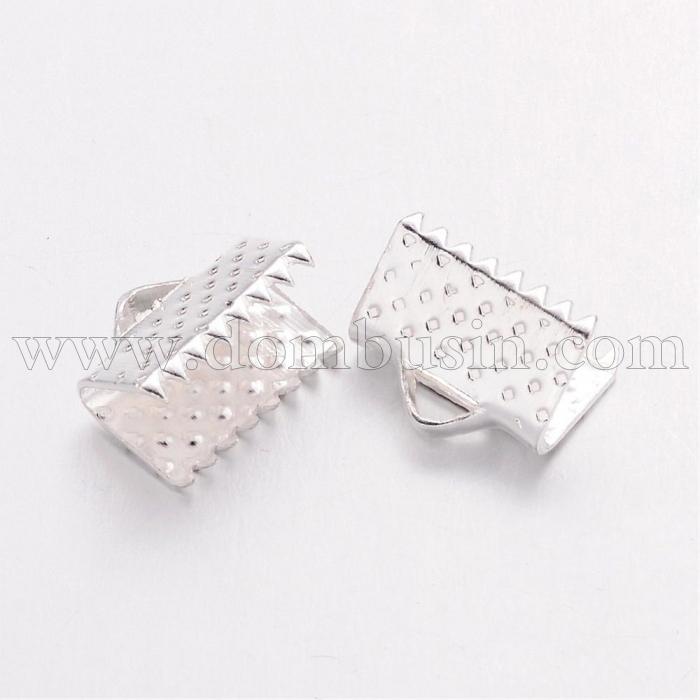 Концевики Зажимы для Лент, Железные, Цвет: Серебро, Размер: 10х7х5мм, Отверстие 2мм, (БА000001351)