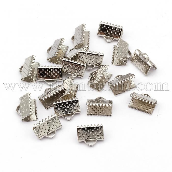 Концевики Зажимы для Лент, Железные, Цвет: Платина, Размер: 10х7х5мм, Отверстие 2мм, (БА000001352)