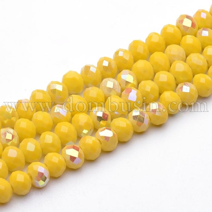 Бусины Гальваника Стекло АВ-Цвет, Полупокрытие, Непрозрачные, Граненые, Рондель, Цвет: Желтый, Размер: 3х2мм, Отв-тие: 0.5мм, около 150шт/30см/нить, (УТ0031057)