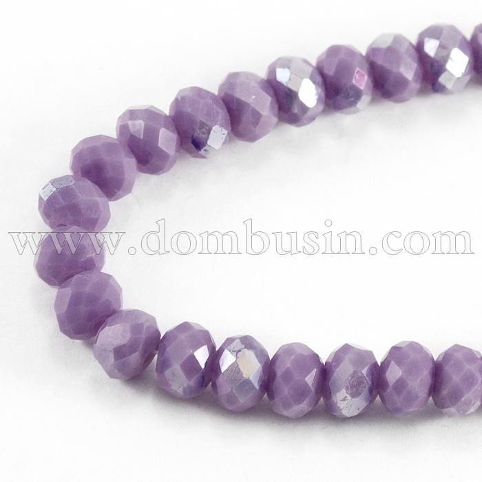 Бусины Гальваника Стекло АВ-Цвет, Полупокрытие, Непрозрачные Граненые, Рондель, Серо-розовый, 3х2мм, Отв. 0.5мм, ок. 150шт/30см/нить (УТ0031062)