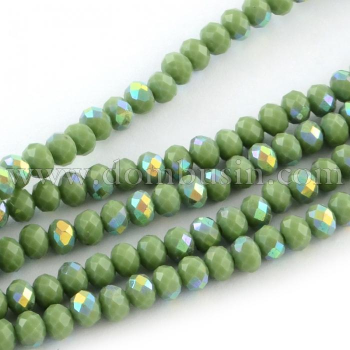 Бусины Гальваника Стекло АВ-Цвет, Полупокрытие, Непрозрачные, Граненые, Рондель, Цвет: Оливковый, Размер: 3х2мм, Отв-тие: 0.5мм, около 150шт/30см/нить, (УТ0031064)