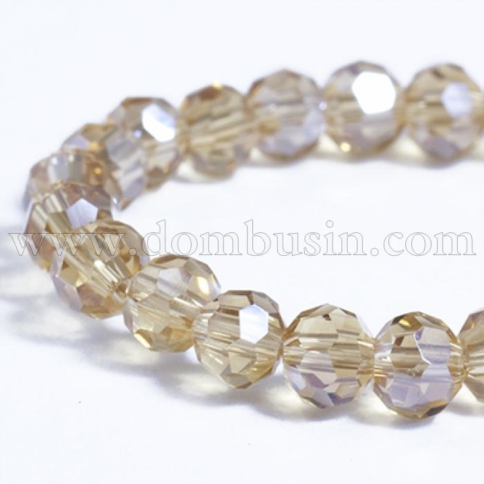 Бусины Стекло с Гальваникой, Граненые, АВ-цвет, Круглые, Цвет: Бежевый, Диаметр 4мм, Отв. 0.5мм, около 100шт/40см/нить, (УТ0030902)