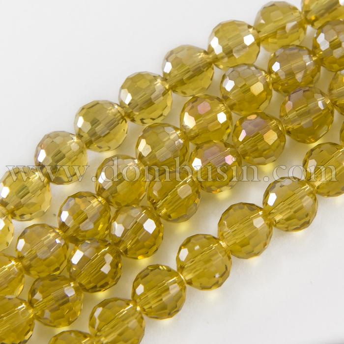 Бусины Стекло с Гальваникой, Граненые, АВ-цвет, Круглые, Цвет: Золотистый, Диаметр 8мм, Отв. 1мм, около 72шт/58см/нить, (УТ0030918)