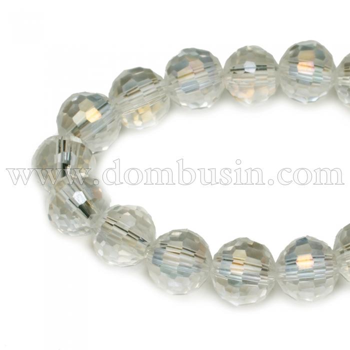 Бусины Стекло с Гальваникой, Граненые, АВ-цвет, Круглые, Цвет: Бесцветный, Диаметр 8мм, Отв. 1мм, около 72шт/58см/нить, (УТ0030920)