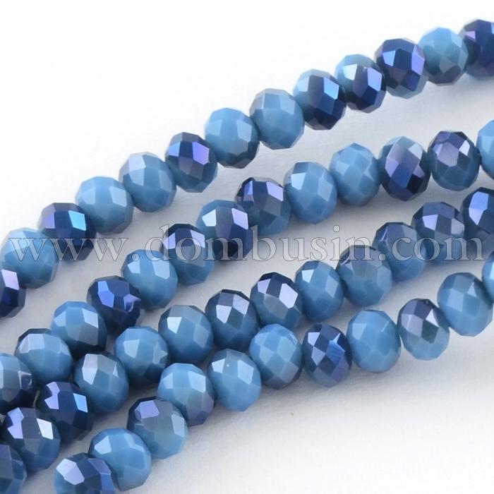 Бусины Гальваника Стекло АВ-Цвет, Полупокрытие, Непрозрачные Граненые, Рондель, Небесно-голубой, 4х3мм, Отв. 1мм, ок. 140шт/48см/нить (УТ0031071)