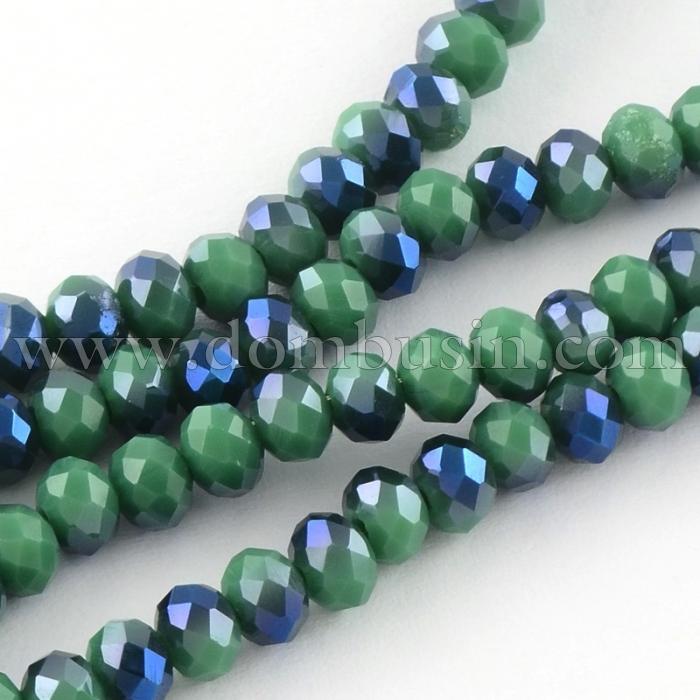 Бусины Гальваника Стекло АВ-Цвет, Полупокрытие, Непрозрачные, Граненые, Рондель, Цвет: Сине-зеленый, Размер: 6х4мм, Отв-тие: 1мм, около 100шт/40см/нить, (УТ0031075)