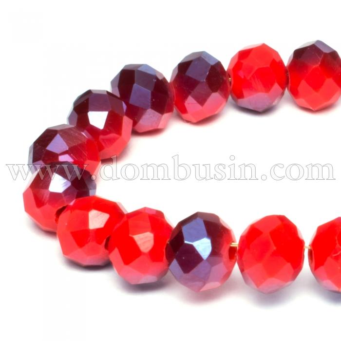 Бусины Гальваника Стекло АВ-Цвет, Полупокрытие, Непрозрачные, Граненые, Рондель, Красный, 6х4мм, Отв-тие: 1мм, около 100шт/40см/нить (УТ0031077)
