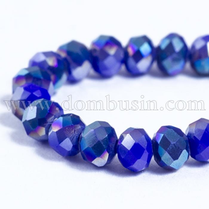 Бусины Гальваника Стекло АВ-Цвет, Полупокрытие, Непрозрачные, Граненые, Рондель, Цвет: Темно-синий, Размер: 4х3мм, Отв-тие: 1мм, около 140шт/48см/нить, (УТ0031079)
