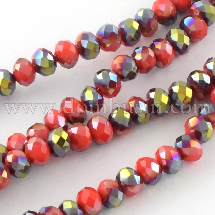 Бусины Гальваника Стекло АВ-Цвет, Полупокрытие, Непрозрачные, Граненые, Рондель, Индийский красный, 4х3мм, Отв. 1мм, ок. 140шт/нить (УТ0031080)