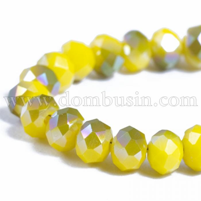 Бусины Гальваника Стекло АВ-Цвет, Полупокрытие, Непрозрачные, Граненые, Рондель, Цвет: Желтый, Размер: 4х3мм, Отв-тие: 1мм, около 140шт/нить, (УТ0031081)