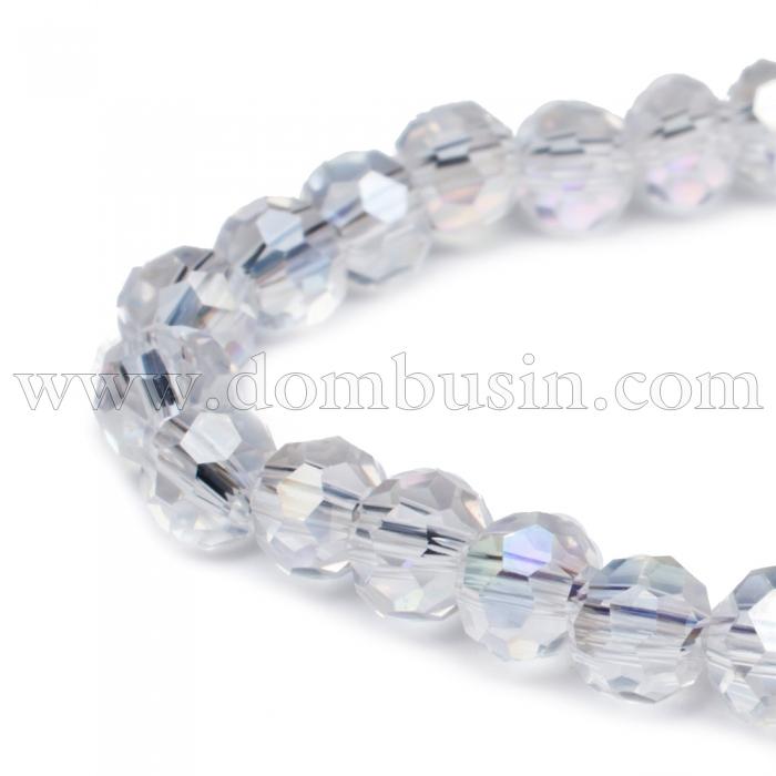 Бусины Стекло с Гальваникой, Граненые, АВ-цвет, Круглые, Цвет: Бесцветный, Диаметр 4мм, Отв. 0.5мм, около 100шт/40см/нить, (УТ0030909)