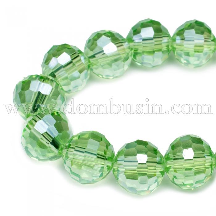 Бусины Стекло с Гальваникой, Граненые, АВ-цвет, Круглые, Цвет: Светло-зеленый, Диаметр 8мм, Отв. 1мм, около 72шт/58см/нить, (УТ0030916)