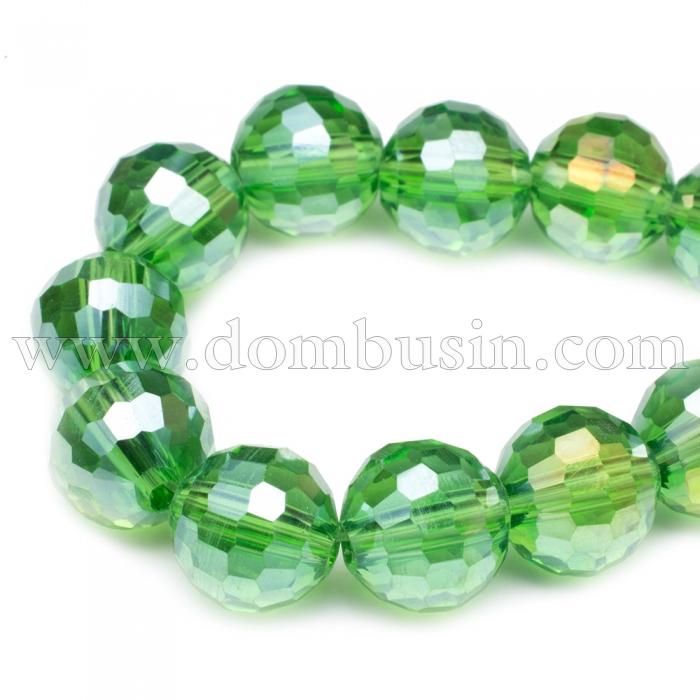 Бусины Стекло с Гальваникой, Граненые, АВ-цвет, Круглые, Цвет: Лайм, Диаметр 8мм, Отв. 1мм, около 72шт/58см/нить, (УТ0030917)