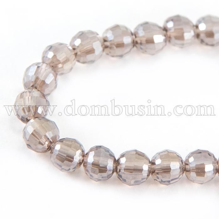 Бусины Стекло с Гальваникой, Граненые, АВ-цвет, Круглые, Цвет: Серый, Диаметр 8мм, Отв. 1мм, около 72шт/58см/нить, (УТ0030923)