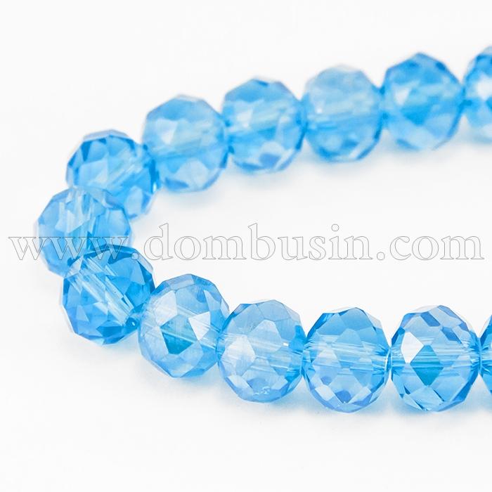 Бусины Хрустальные Жемчужный Блеск, Гальваническое стекло, Граненые, Рондель, Цвет: Небесно-голубой, Размер: 10х7мм, Отв-тие: 1мм, около 72шт/51см/нить, (УТ0030944)