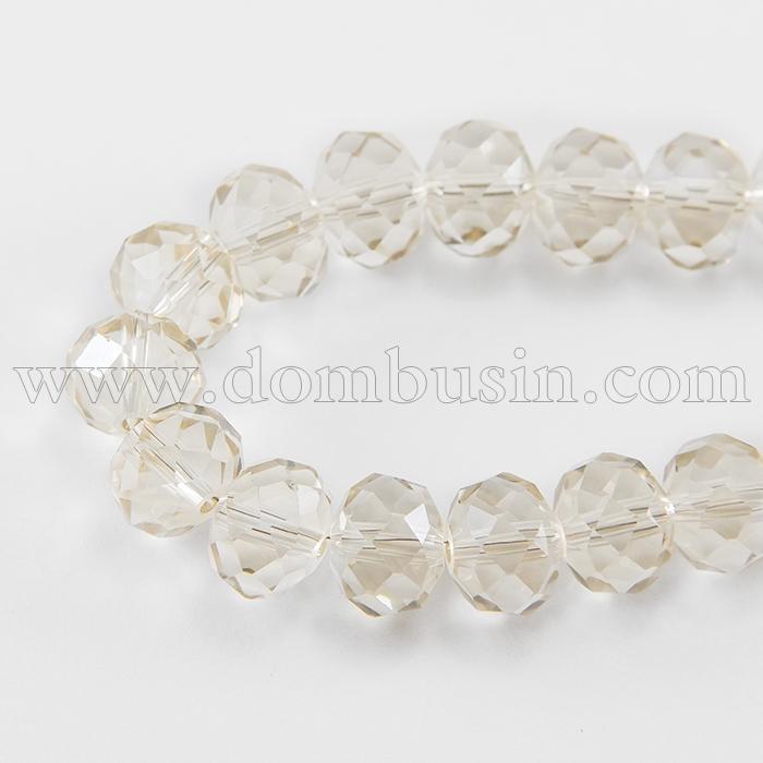 Бусины Австрийский Хрусталь, Имитация, Стекло Граненые, Прозрачные, Рондель, Бежевый, 12х8мм, Отв-тие 1мм, около 72шт/58см/нить (УТ0030840)