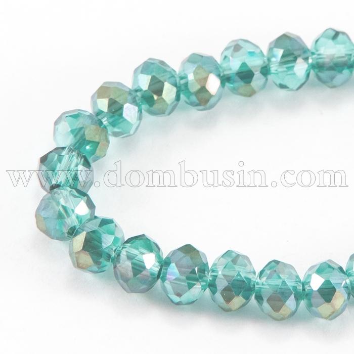 Бусины Гальваника Стекло АВ-Цвет, Граненые, Рондель, Цвет: Бирюзовый, Размер: 4х3мм, Отв-тие: 1мм, около 140шт/42см/нить, (УТ0030862)