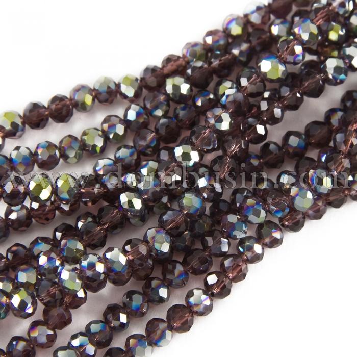 Бусины Гальваника Стекло АВ-Цвет, Граненые, Рондель, Цвет: Лавандовый, Размер: 4х3мм, Отв-тие: 1мм, около 140шт/42см/нить, (УТ0030865)