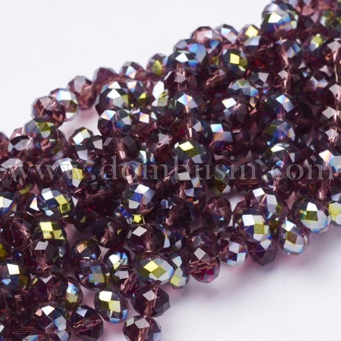 Бусины Гальваника Стекло АВ-Цвет, Граненые, Рондель, Цвет: Лавандовый, Размер: 8х5мм, Отв-тие: 1мм, около 70шт/42см/нить, (УТ0030875)