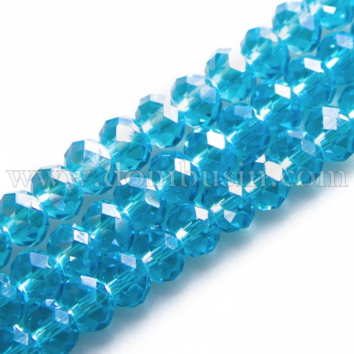 Бусины Хрустальные Жемчужный Блеск, Гальваническое стекло, Граненые, Рондель, Небесно-голубой, 8х6мм, Отв. 1мм, около 72шт/42см/нить (УТ0030882)