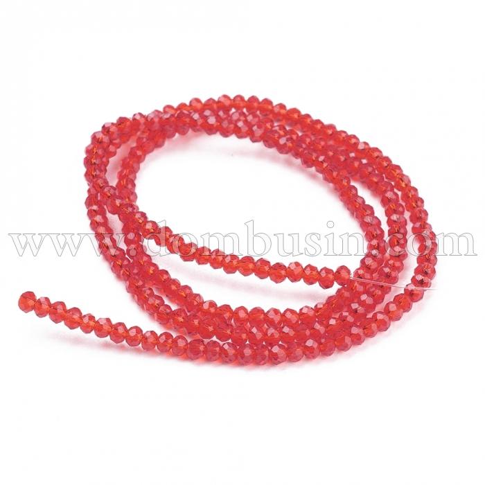 Бусины Стеклянные, Рондель, Прозрачные, Цвет: Красный, Размер: Диаметр: 3мм, Толщина: 2мм, Отверстие 0.5мм, 200шт/42см/нить, (УТ0030964)