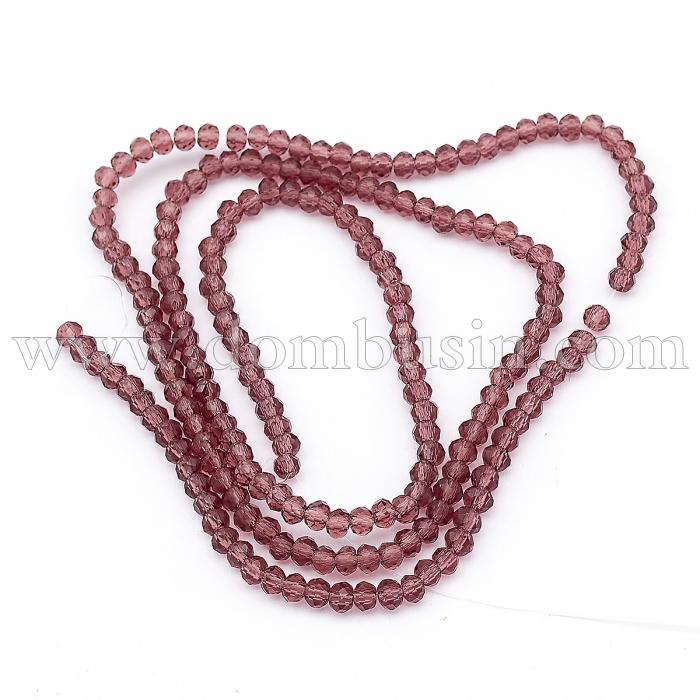 Бусины Стеклянные, Рондель, прозрачные, Цвет: Розово-коричневый, Размер: Диаметр: 3мм, Толшина: 2мм, Отверстие 0.5мм, 188шт/42см/нить (УТ0030965)