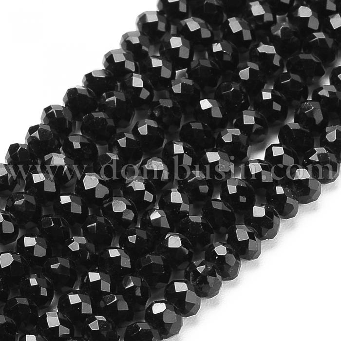 Бусины Стеклянные, Рондель, непрозрачные, Цвет: Черный, Размер: 3х2мм, Отверстие 0.5мм, 150шт/30см/нить (УТ0030967)