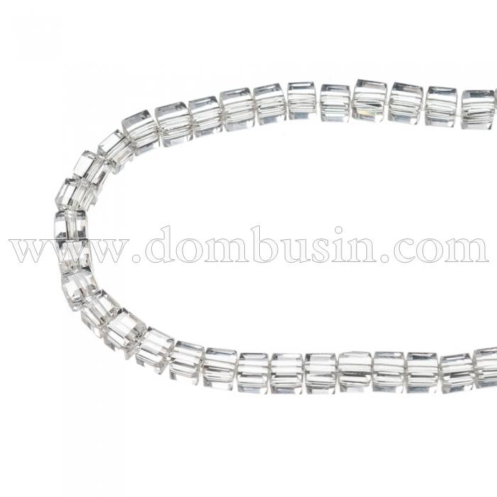 Бусины Стеклянные, Кубики Прозрачные, Цвет: Бесцветный, Размер: 3х3х3мм, Отверстие 1мм, около 150шт/45см/нить, (УТ0030996)