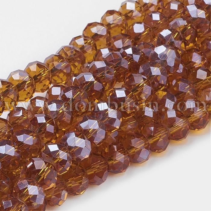 Бусины Хрустальные Жемчужный Блеск, Гальваническое стекло, Граненые, Рондель, Коричневый, 4х3мм, Отв-тие: 1мм, около 145шт/45см/нить (УТ0031008)