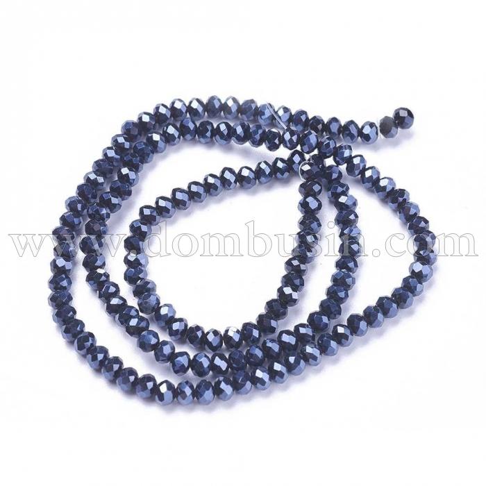 Бусины Хрустальные Жемчужный Блеск, Гальваническое стекло, Граненые, Рондель, Черный, 4х3мм, Отв-тие: 1мм, около 145шт/46см/нить (УТ0031011)