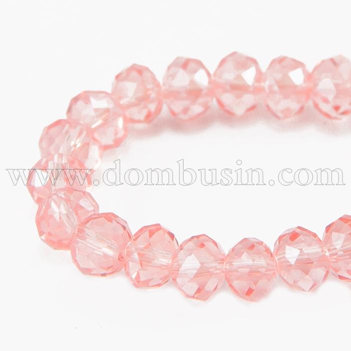 Бусины Хрустальные Жемчужный Блеск, Гальваническое стекло, Граненые, Рондель, Темно-лососевый, 4х3мм, Отв. 1мм, ок. 145шт/49см/нить (УТ0031015)