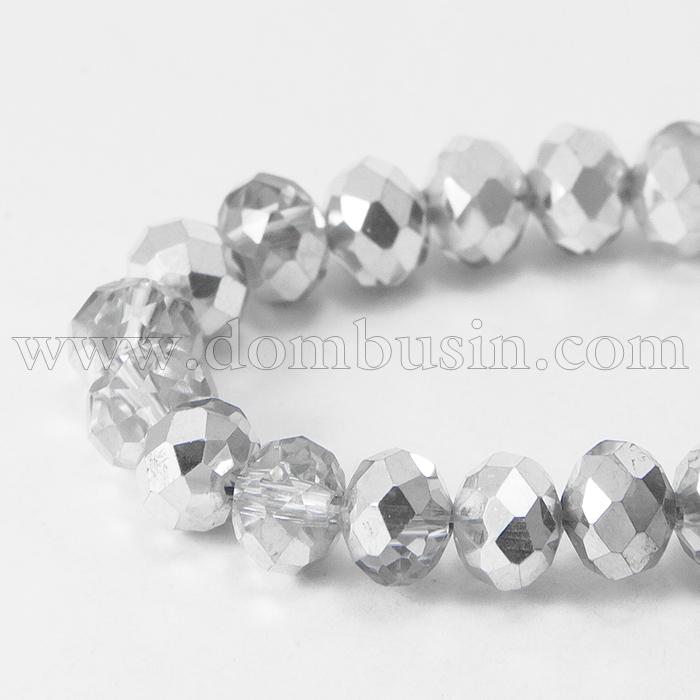 Бусины Стекло с Гальваникой, Граненые, Рондель, Полупокрытие, Цвет: Серебристый, Размер: 6х4мм, Отв. 1мм, около 100шт/40см/нить, (УТ0031024)