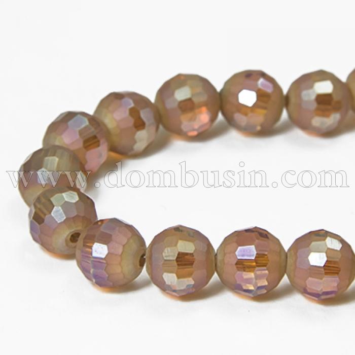 Бусины Стекло с Гальваникой, Граненые, Радужные, Морозный стиль, Круглые, Цвет: Томатный, Размер: Диаметр 10мм, Отв. 2мм, около 72шт/72см/нить, (УТ0031043)