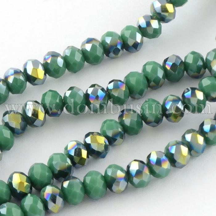 Бусины Гальваника Стекло АВ-Цвет, Полупокрытие, Непрозрачные, Граненые, Рондель, Цвет: Сине-зеленый, Размер: 8х6мм, Отв-тие: 1мм, около 72шт/44см/нить, (УТ0031085)