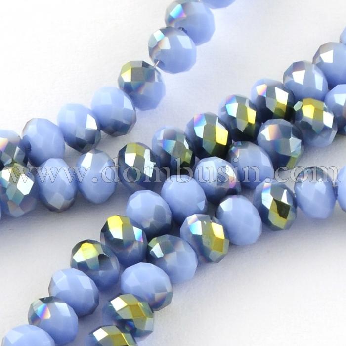 Бусины Гальваника Стекло АВ-Цвет, Полупокрытие, Непрозрачные, Граненые, Рондель, Лавандовый, 8х6мм, Отв. 1мм, около 72шт/44см/нить (УТ0031086)