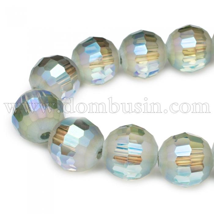 Бусины Стекло с Гальваникой, Граненые, радужные, морозный стиль, Круглые, Цвет: Морская Волна, Размер: Диаметр 10мм, Отв. 2мм, около 72шт/70см/нить, (УТ0031467)